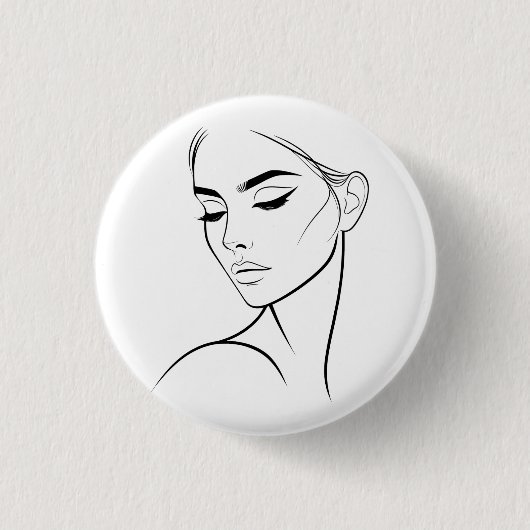 ワンラインウーマン顔スケッチNo3 缶バッジ (正面)