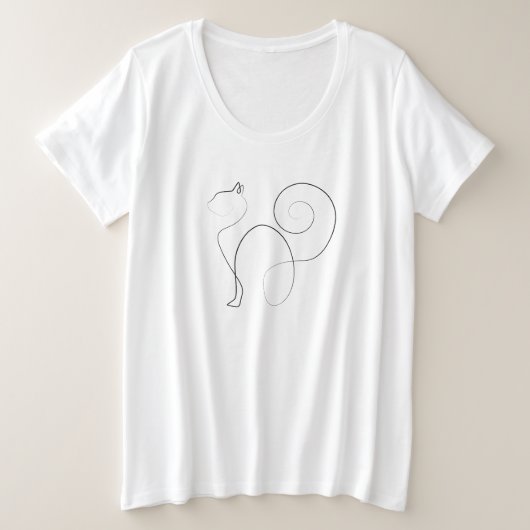 ワンラインキャットアート プラスサイズTシャツ (デザイン正面)