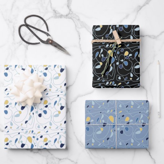 ワンラインパターンラインアートラッピング紙 ラッピングペーパーシート (正面)