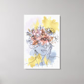 ワンライン顔アート、花の冠を隠し目 キャンバスプリント (正面)