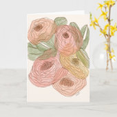 ワンライン フローラル カード (黄色い花)