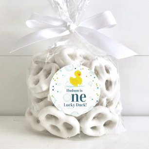 ワンラッキーアヒルの最初の誕生日パーティー ラウンドシール