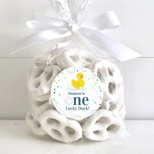 ワンラッキーアヒルの最初の誕生日パーティー ラウンドシール