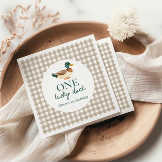 ワンラッキーアヒルの最初の誕生日 スタンダードカクテルナプキン