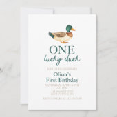 ワンラッキーアヒルの最初の誕生日 招待状 (正面)