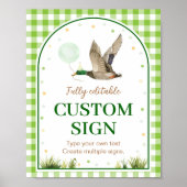 ワンラッキーアヒルの誕生日パーティーテーブルの看板 ポスター (正面)