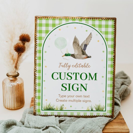 ワンラッキーアヒルの誕生日パーティーテーブルの看板 ポスター