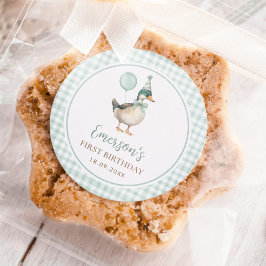 ワンラッキーアヒルセージ緑のバルーン1st誕生日 ラウンドシール