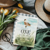 ワンラッキーアヒル水彩少年1歳の誕生日 招待状