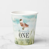 ワンラッキーアヒル水彩少年1歳の誕生日 紙コップ (正面)