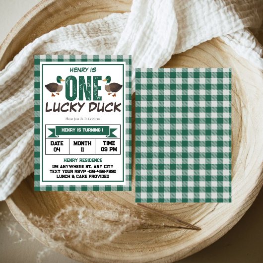 ワンラッキーアヒル水彩少年1st誕生日パーティー 招待状
