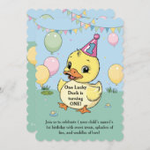 ワンラッキーアヒル誕生日キッズワン 案内状 (正面/裏面)