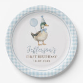 ワンラッキーアヒル赤ちゃんブルーバルーン1st誕生日 ペーパープレート (正面)
