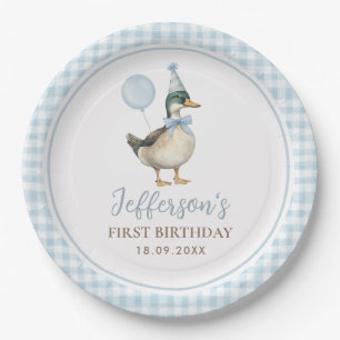 ワンラッキーアヒル赤ちゃんブルーバルーン1st誕生日 ペーパープレート