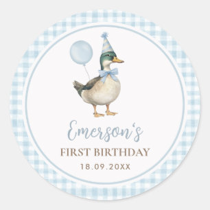 ワンラッキーアヒル赤ちゃんブルーバルーン1st誕生日 ラウンドシール