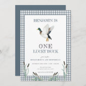 ワンラッキーアヒル1st誕生日招待状 招待状 (正面/裏面)