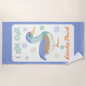 ワンラッキーアヒル&バブルブルーパステル ビーチタオル (正面)