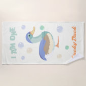 ワンラッキーアヒル&バブル甘い黄色 ビーチタオル (正面)