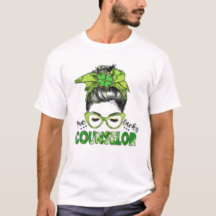 ワンラッキーカウンセラーMessy Bun St Patrick's Day Tシャツ