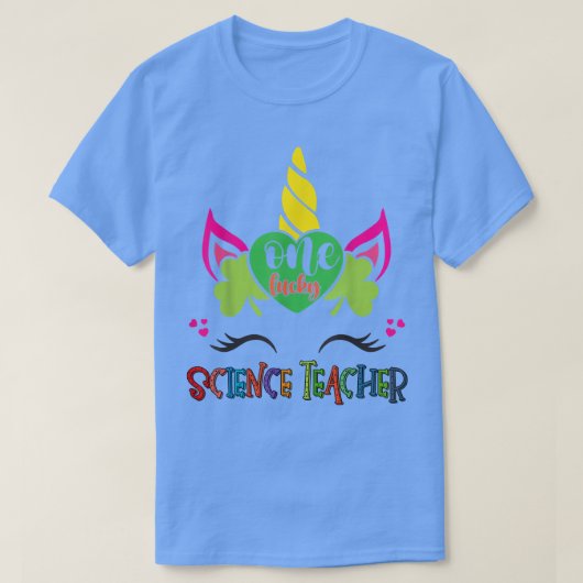 ワンラッキーサイエンス先生ユニコーン顔St patricks Tシャツ (デザイン正面)