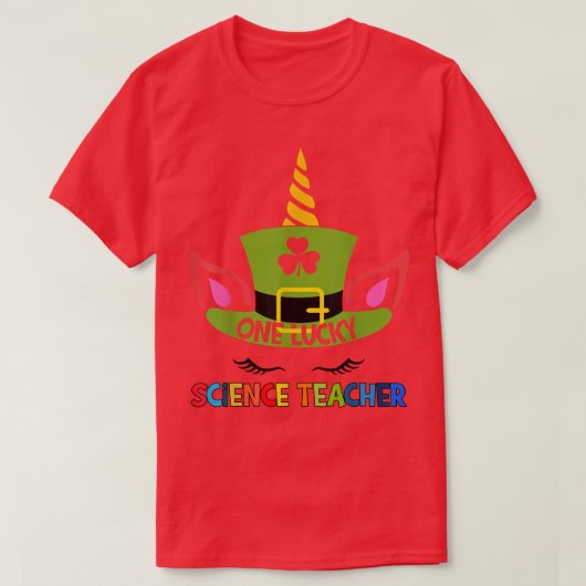 ワンラッキーサイエンス先生ユニコーン顔St patricks Tシャツ (デザイン正面)