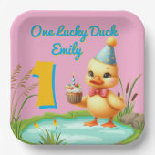 ワンラッキーダックガール1st誕生日パーティー紙プレート ペーパープレート (正面)