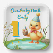 ワンラッキーダックガール1st誕生日パーティー紙プレート ペーパープレート (正面)