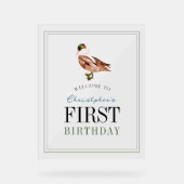 ワンラッキーダッククラシック少年1歳の誕生日へようこそ アクリルサイン (正面)