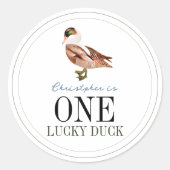 ワンラッキーダッククラシック少年1歳の誕生日 ラウンドシール (正面)