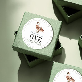 ワンラッキーダッククラシック少年1歳の誕生日 ラウンドシール