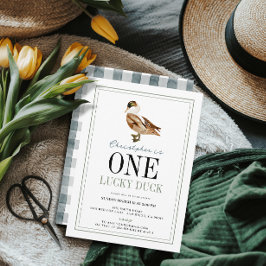 ワンラッキーダッククラシック少年1歳の誕生日 招待状