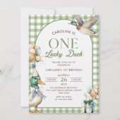 ワンラッキーダックバルーン1st誕生日招待状 招待状 (正面)
