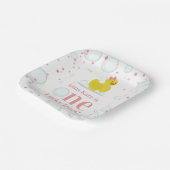 ワンラッキーダックピンクの最初の誕生日パーティー ペーパープレート (傾斜あり)