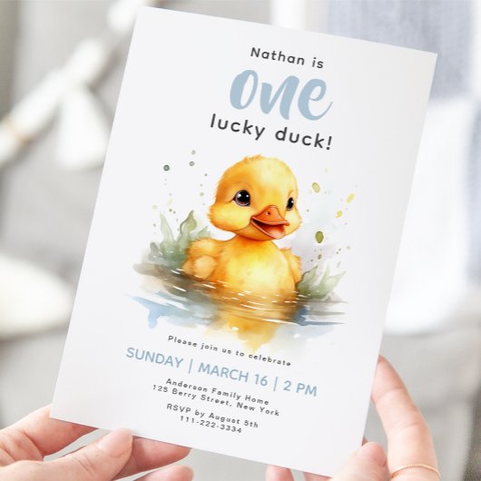 ワンラッキーダックファースト誕生日招待状 招待状