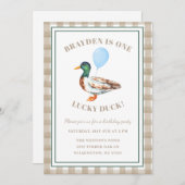 ワンラッキーダックファースト誕生日招待状 招待状 (正面/裏面)