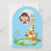 ワンラッキーダックフォトガーリー子供の誕生日 招待状 (裏面)