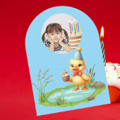 ワンラッキーダックフォトガーリー子供の誕生日 招待状