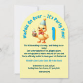 ワンラッキーダックフォトガーリー子供の誕生日 招待状 (正面)