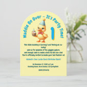 ワンラッキーダックフォトガーリー子供の誕生日 招待状 (スタンド正面)