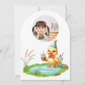 ワンラッキーダックフォトガーリー子供の誕生日 招待状 (裏面)