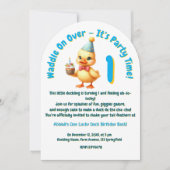 ワンラッキーダックフォトガーリー子供の誕生日 招待状 (正面)