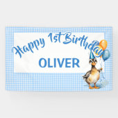 ワンラッキーダックブルーギンガムハッピーバースデー 横断幕 (横)