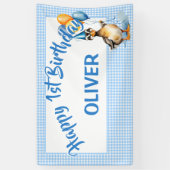 ワンラッキーダックブルーギンガムハッピーバースデー 横断幕 (縦)