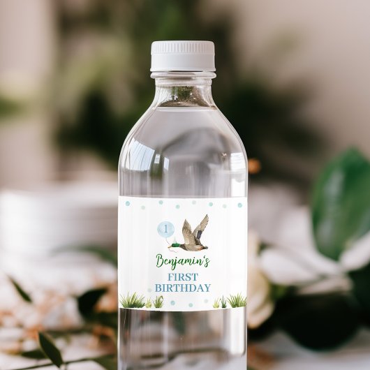 ワンラッキーダックボーイ誕生日ウォーターボトルラベル ペットボトルラベル