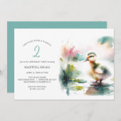 ワンラッキーダックボーイ2nd誕生日招待状 招待状 (正面/裏面)