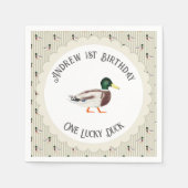 ワンラッキーダックマラード1歳の誕生日 スタンダードカクテルナプキン (正面)