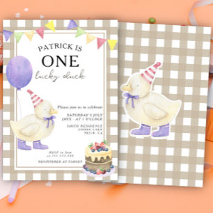 ワンラッキーダック男女兼用ファースト誕生日 招待状