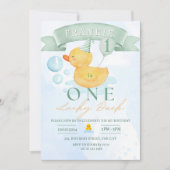 ワンラッキーダック男女兼用ラバー1歳の誕生日 招待状 (正面)