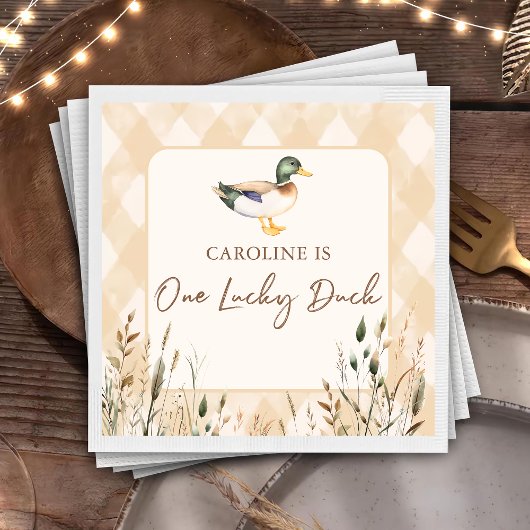 ワンラッキーダック1stバースデーナプキンス スタンダードカクテルナプキン