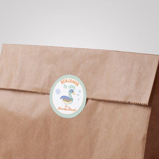 ワンラッキーダック&バブルファースト誕生日パステル ラウンドシール
